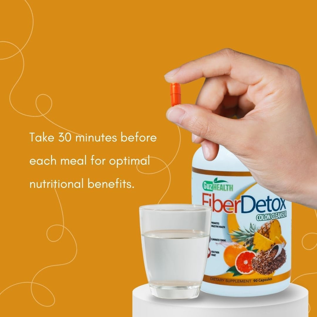Colon Cleanser Fiber Detox Eliminate Toxins, Constipation Relief, Improve Digestion 90 Capsules - 30 Day Supply
