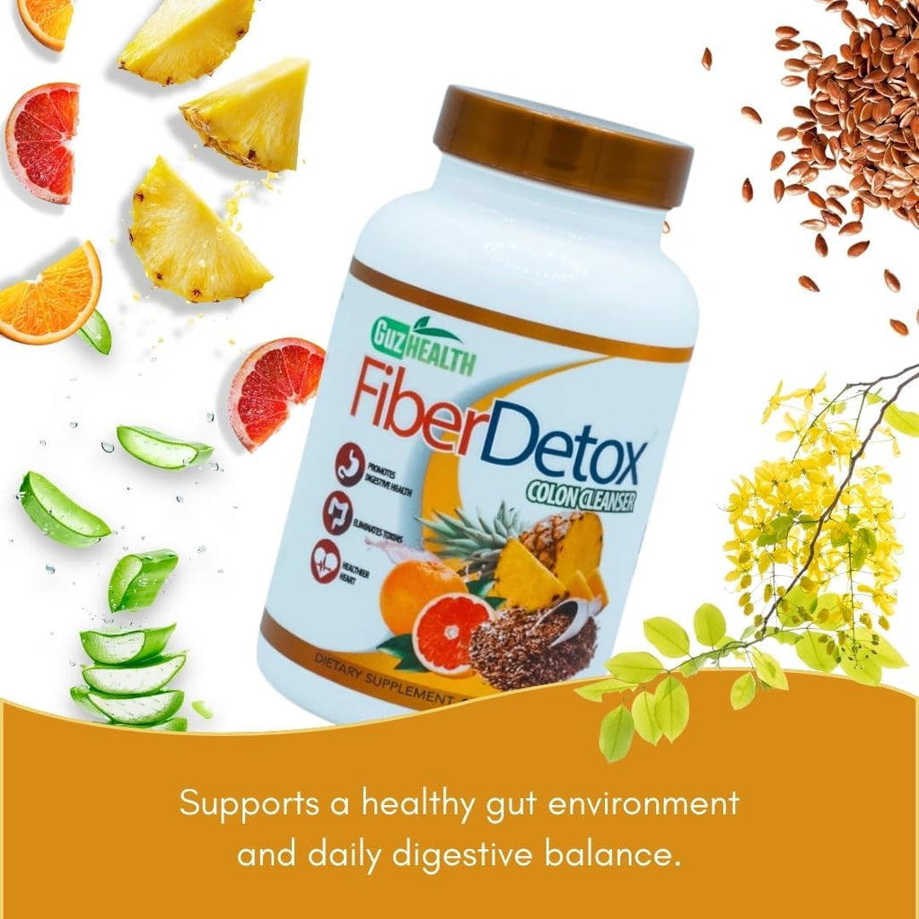 Colon Cleanser Fiber Detox Eliminate Toxins, Constipation Relief, Improve Digestion 90 Capsules - 30 Day Supply